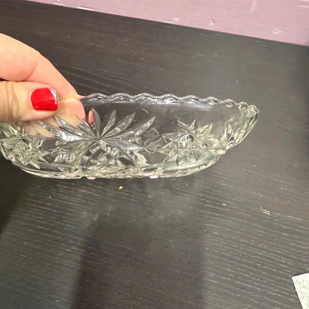 Vintage Anchor Hocking Elegant Clear Glass Star of David Oval appetizer dish